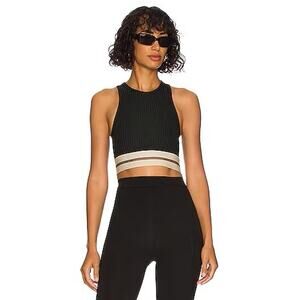Helmut Lang Women's Rib Crop Tank Black Beige Trim Women’s XL